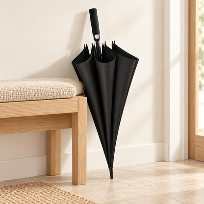 Straight-Handle Umbrella — Black — styled scene — product illustration