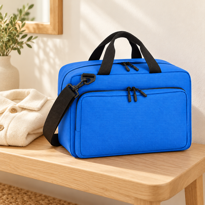 Blue Portable Organizer Bag — styled scene — product illustration